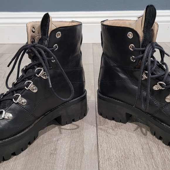 STEVE MADDEN Boom Chunky Leather Fur Tongue Lace Up Hiker Ankle Boots 6M - Picture 5 of 11